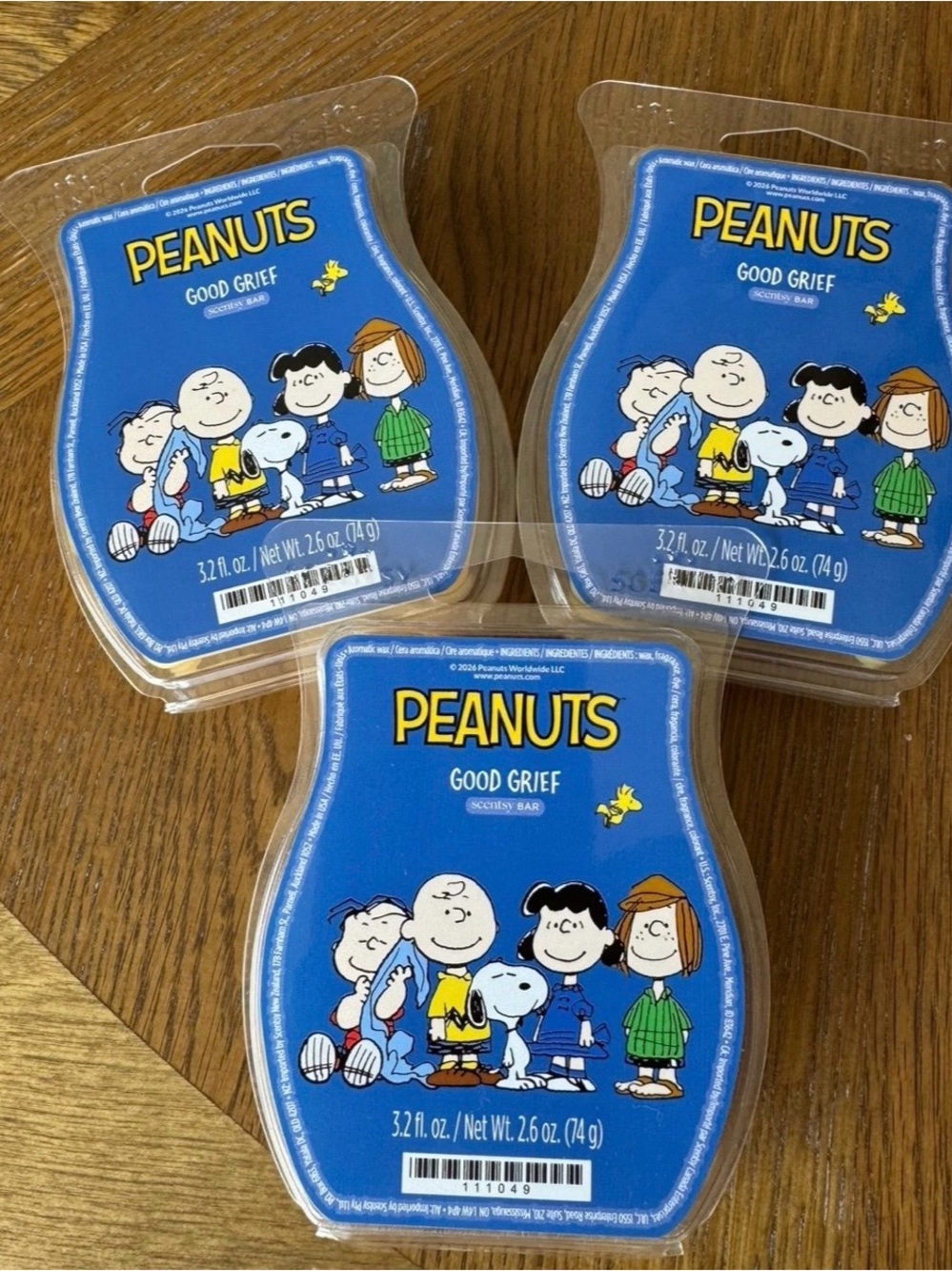 Scentsy 3 Pack PEANUTS Good Grief – Wax Bars NWT Snoopy Charlie Brown Lucy